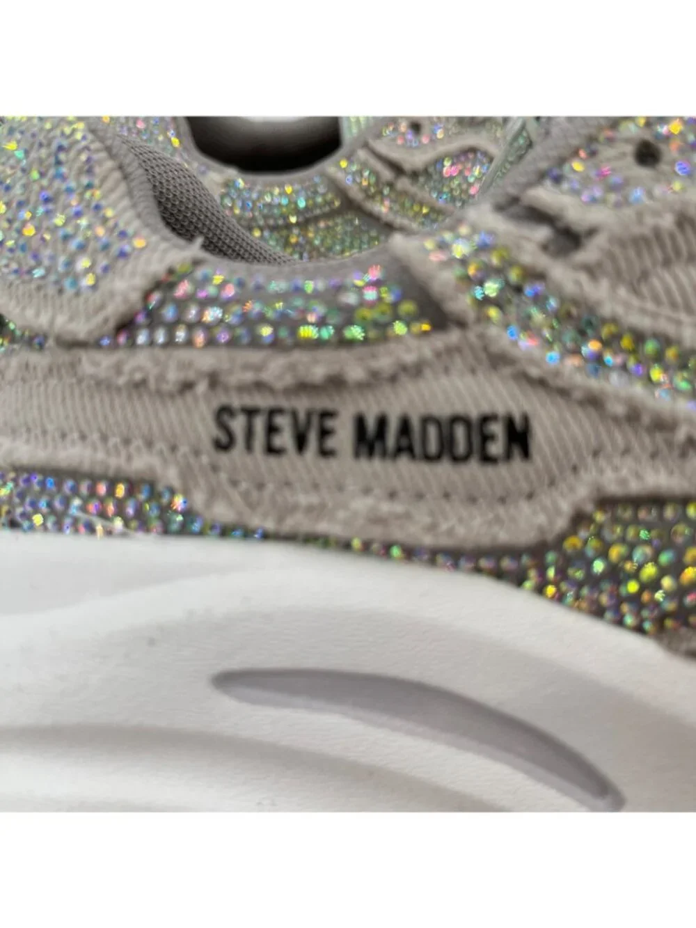 Steve Madden Permit Rhinestone Sneakers Size 5.5M Gray Platform Lace Up Chunky